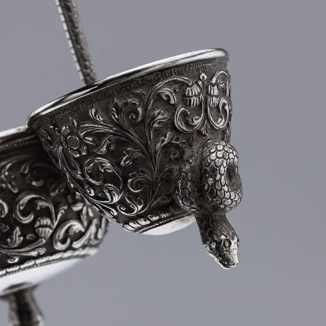 Metal Antique Indian Silver Condiment Set by Oomersi Mawji, Bhuj, 1890s, Set of 3 For Sale - Image 7 of 18