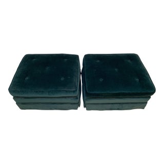 Mid 20th Century Vintage Velvet Ottomans on Casters, Set of 2 For Sale