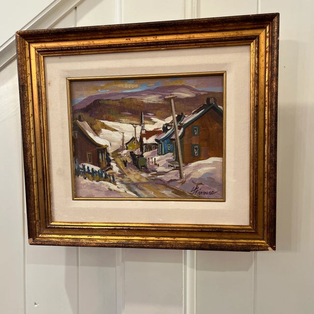 Rustic European Late 20th Century Original Signed Impressionist Oil Painting of Canadian Village in Quebec by Louise Lecor Kirouac For Sale - Image 3 of 12