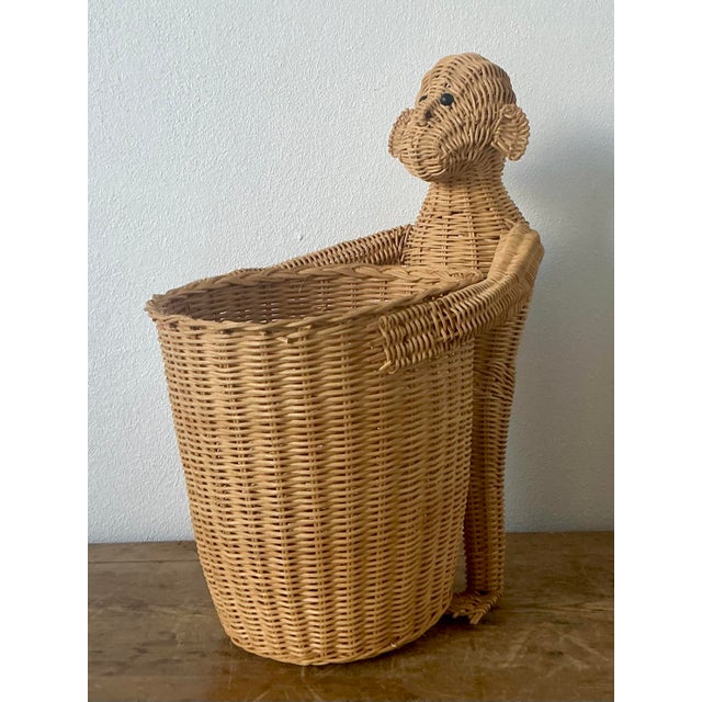 Wood Vintage Boho Woven Rattan Monkey Basket For Sale - Image 7 of 7