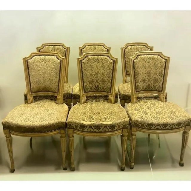 French 1920s Set of 6 Vintage Louis XVI Upholstered Dining Chairs For Sale - Image 3 of 5