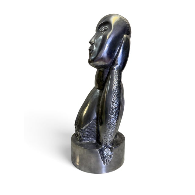 Mid 20th Century Mid-Century Modernist Brancusi-Style Freeform Polished Metal Figural Bust For Sale - Image 5 of 7