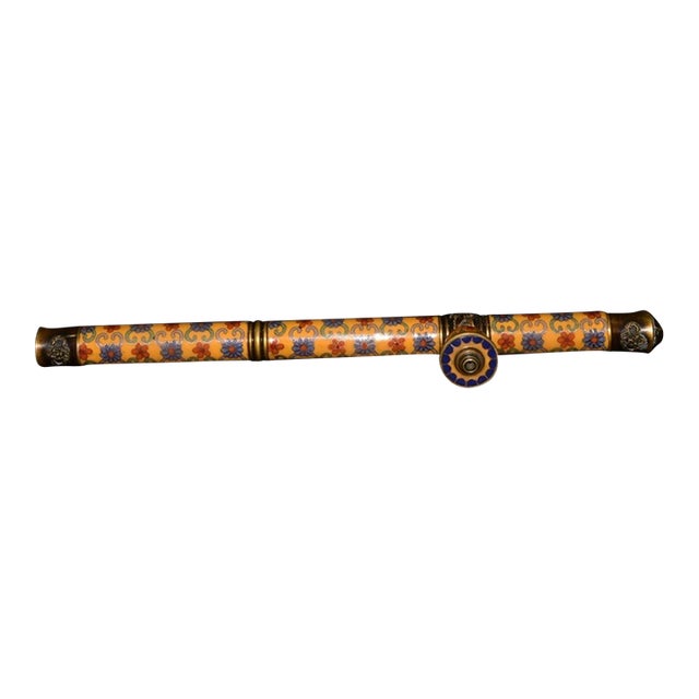 Vintage Cloisonné Enamel and Brass Opium Pipe With Floral Motif For Sale