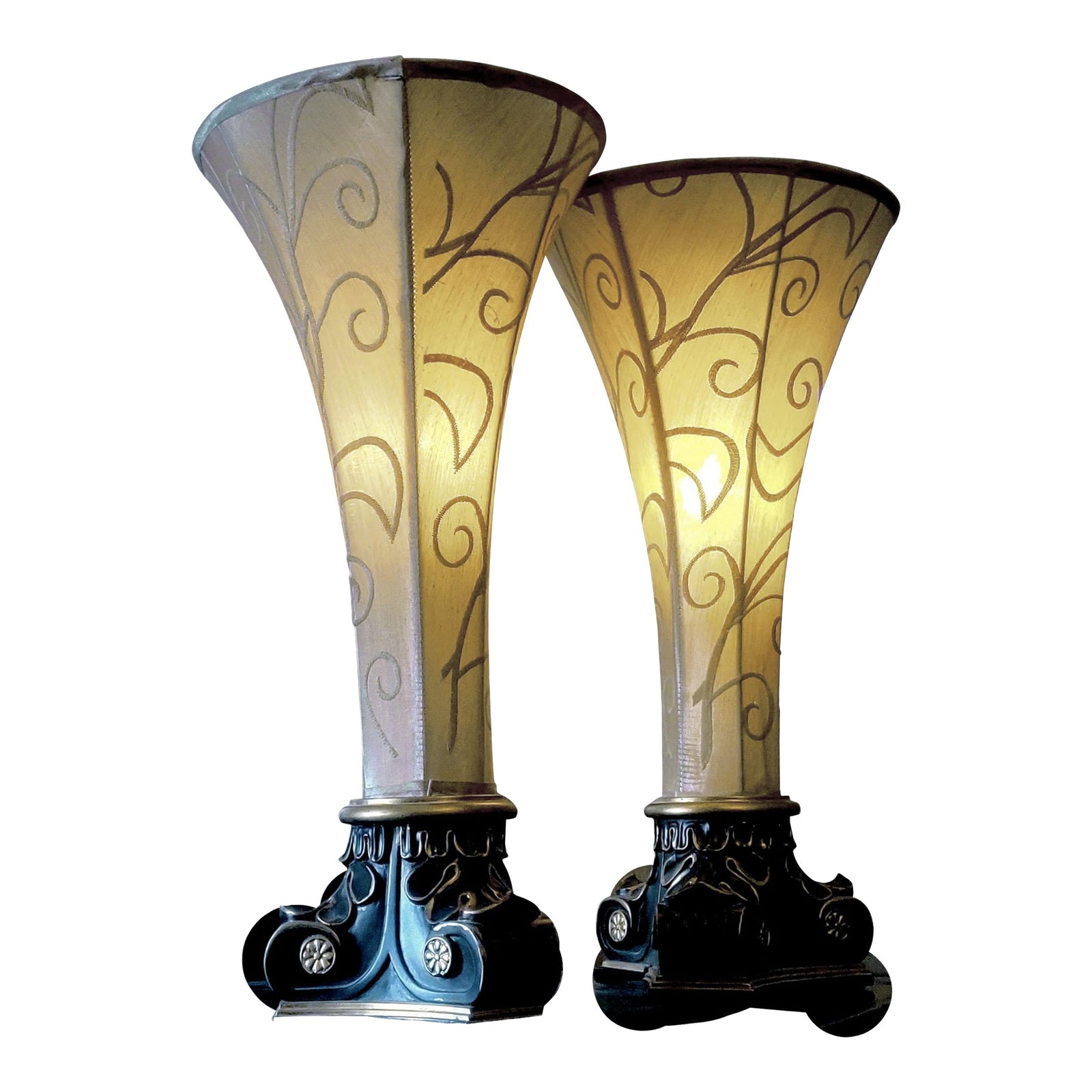 Embroidered Cloth Shade Table Top Torchiere Lamps a Pair Chairish