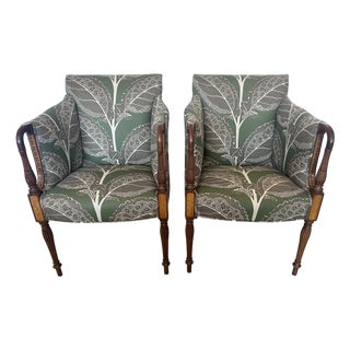 Federal Sheraton Inlaid & Newly Upholstered Armchairs -a Pair For Sale