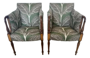 Federal Sheraton Inlaid & Newly Upholstered Armchairs -a Pair