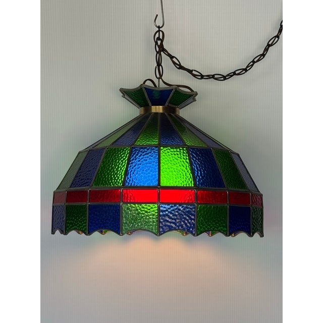 1970s Geometric Stained Glass Pendant Light Fixture For Sale In Philadelphia - Image 6 of 6