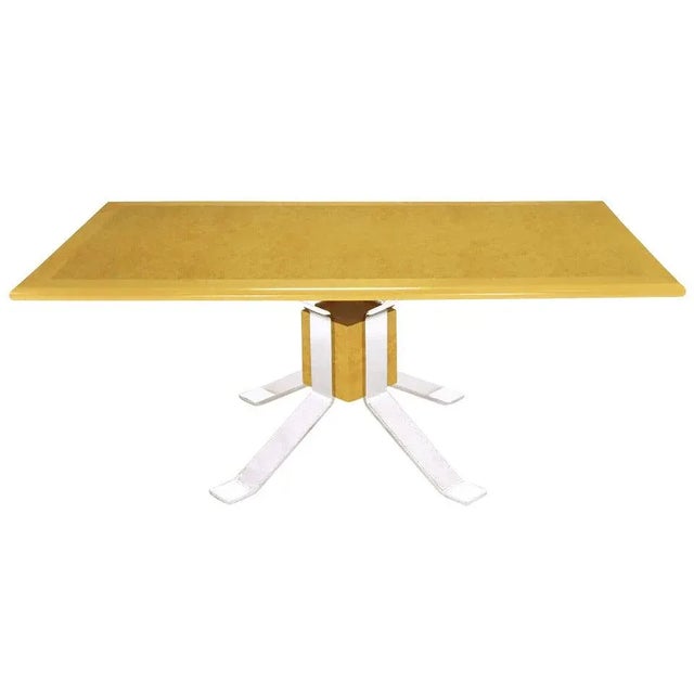 Yellow Pace Collection Chrome and Burl Dining Table For Sale - Image 8 of 8
