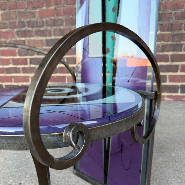 Joan Irving Postmodern Art Glass and Wrought Iron Chair For Sale - Image 9 of 11
