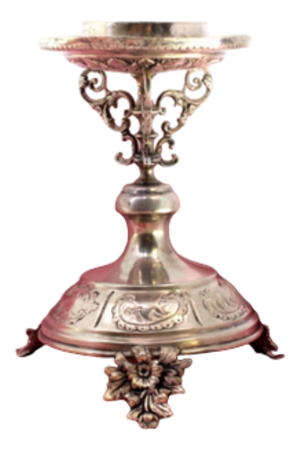 Low Silver Candlestick with Engravings and Reliefs, Feet and Cut-Out Floral Motifs