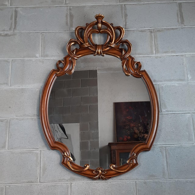 1960s Baroque Style Oval Mirror in Gilded Carved Wood, 1960s For Sale - Image 5 of 11