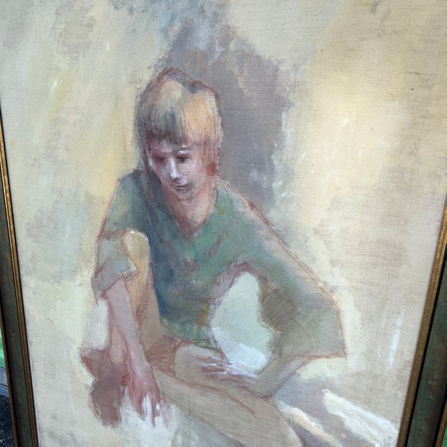 Blue American School 20th Century Portrait of a Seated Boy, Oil on Canvas, Signed and Dated 1969 Framed by Don Carr For Sale - Image 8 of 10