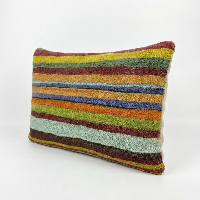 Mid-Century Modern Bohemian Kilim Lumbar Pillow Cover 12'' X 20'' For Sale - Image 3 of 4