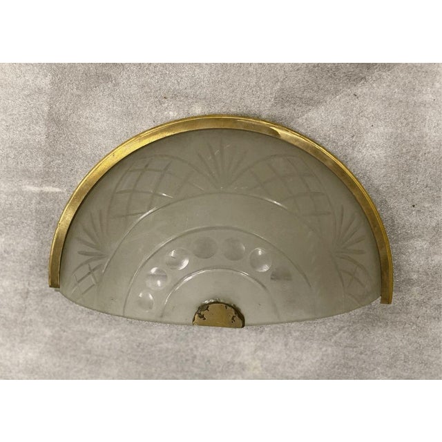 Vintage Art Deco Greek Key Brass Half Moon Sconse Shade Good condition