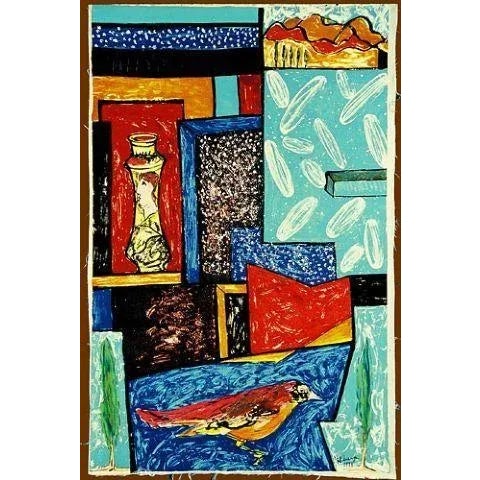 Red Bunting, 1989 Silkscreen with Hand painting adhered to Chinese Silk 58 × 37 in 147.3 × 94 cm WE WILL BUY A SPECIAL BIG...