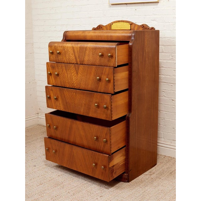 Early 20th Century Art Deco Waterfall Highboy Dresser For Sale - Image 4 of 12