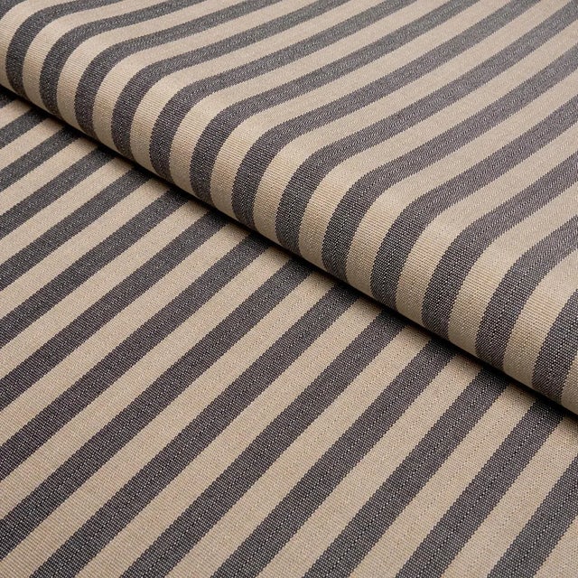 Schumacher Hanson Indoor/Outdoor Stripe Narrow Fabric In Carbon For Sale