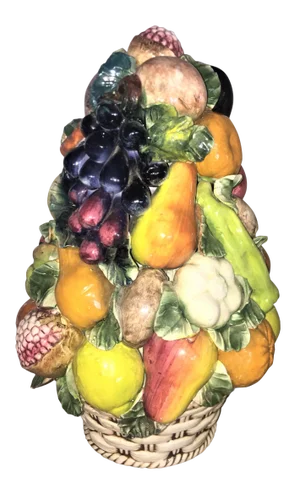 Italian Della Robbia Style 16" H Ceramic Fruit Pyramid