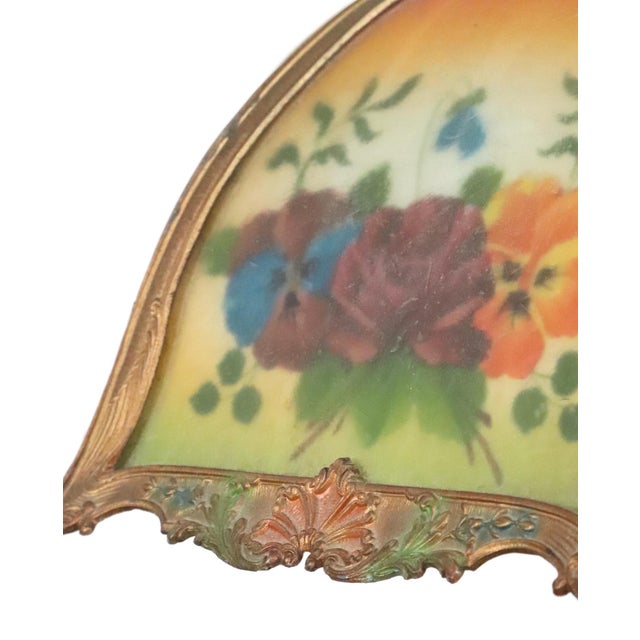 Period Mid 20th CenturyRestored Art Nouveau Reverse Painted Shade Brass Floor Lamp For Sale - Image 9 of 15
