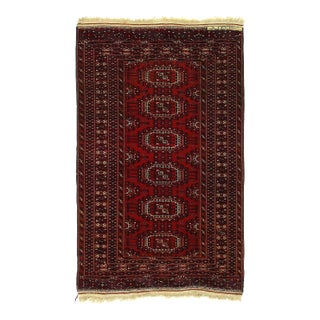 1960s Red Color Fine Hand Knotted Russian Turkman Rug For Sale