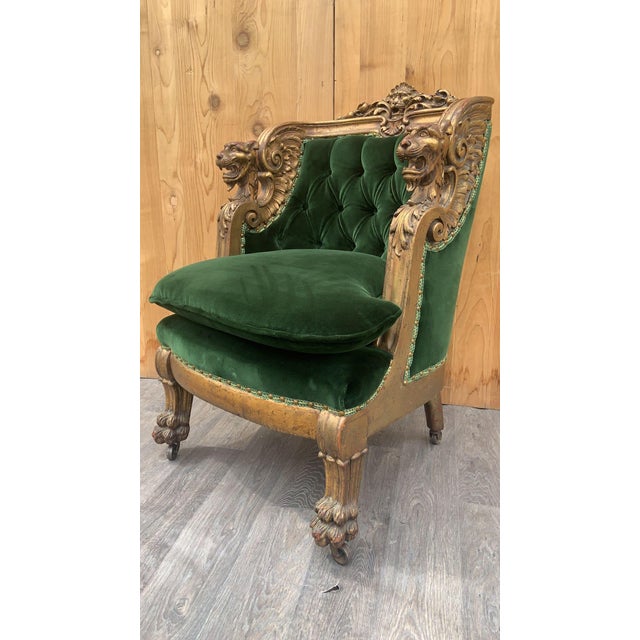 Antique French Renaissance Figural Chair and Ottoman Newly Upholstered ...