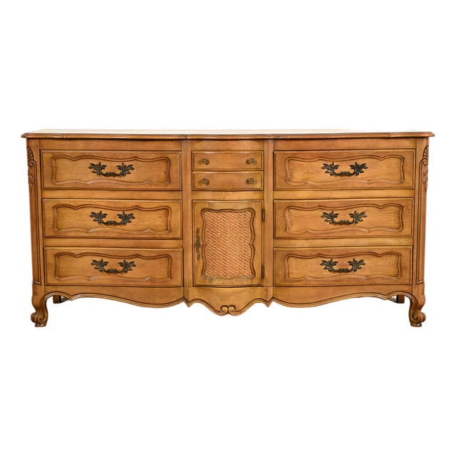 French Provincial Louis XV Carved Fruitwood Triple Dresser by Fancher Furniture, Circa 1960s For Sale