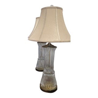 Mid 20th Century Underwriters Laboratories Cut Crystal and Brass Lamps - a Pair For Sale
