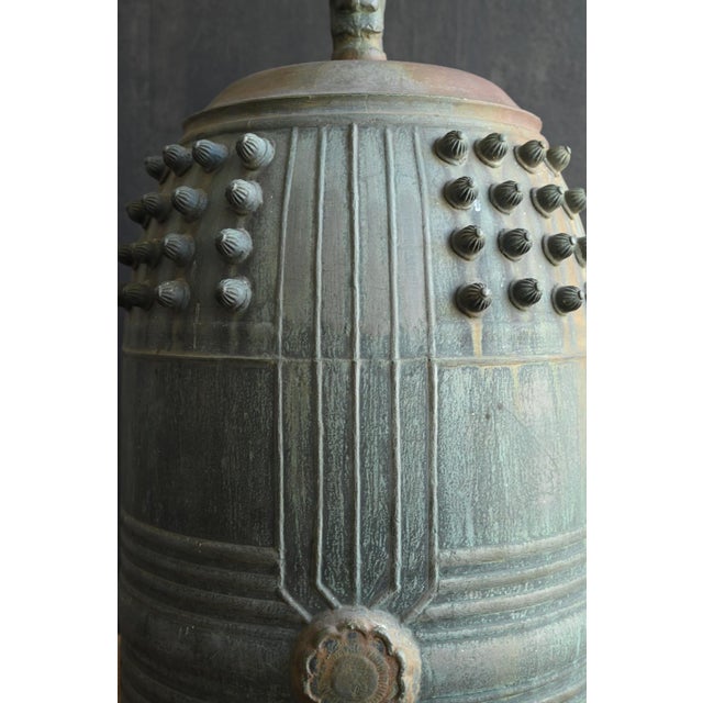 Green Antique Japanese Bronze Temple-Style Bell / Taisho-Showa / Hanging Bell, Patina For Sale - Image 8 of 18