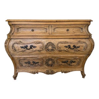Antique French Louis XV Bombe Commode - Bleached Oak For Sale