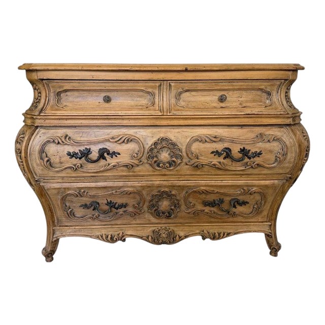 Antique French Louis XV Bombe Commode - Bleached Oak For Sale