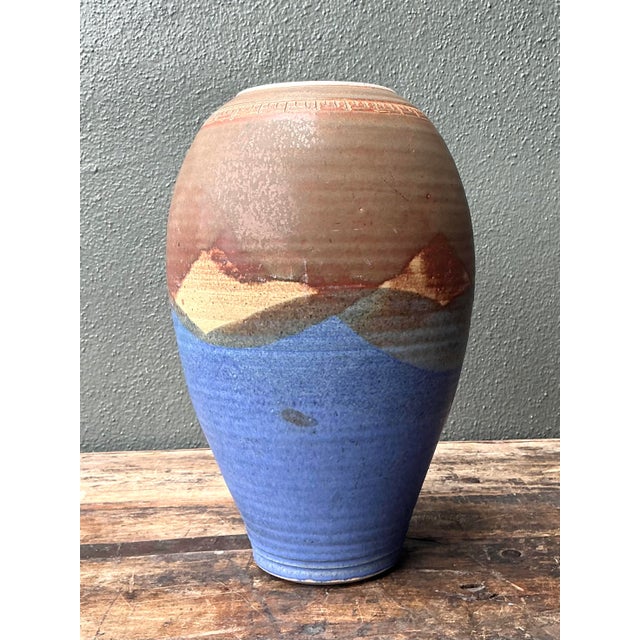 Vintage Original Studio Pottery Layered Glaze Vase For Sale - Image 10 of 12