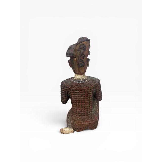 Mid 20th Century Hand-Carved Chinese Wooden Figural Sculpture of Seated Musician Holding Musical Instrument For Sale - Image 11 of 14