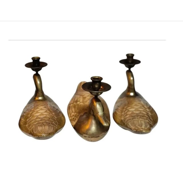 Chapman Manufacturing Company Chapman Manufacturing Company Set of Three Brass Mallard Candleholders For Sale - Image 4 of 9
