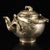 Asian Silvered Bronze Overhead-Handle Teapot — Plum Blossom Branch Relief With Inlaid Stones, Bird-Head Spout For Sale - Image 3 of 9
