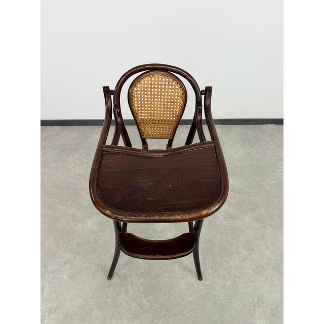 Antique Bentwood Childrens High Chair with Folding Tray and Caned Seat, 1890s For Sale - Image 10 of 11