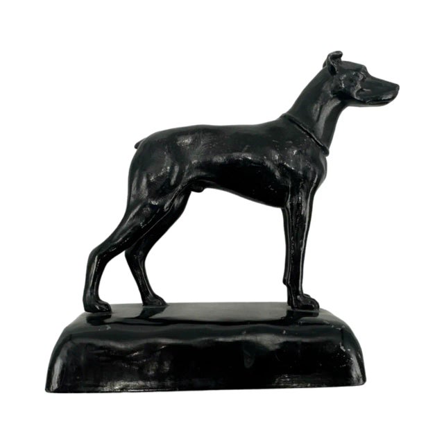 Vintage Doberman Dog Figure Statue Black Metal Desk Animal For Sale - Image 11 of 12