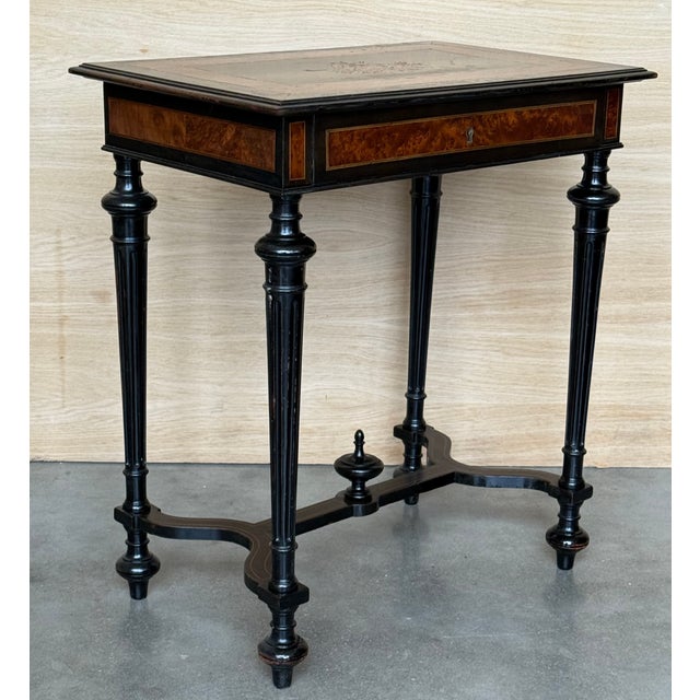 Late 19th Century Sewing or Side Table Napoleon III Wood Marquetry France For Sale - Image 6 of 17