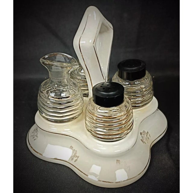 Vintage Glass and Faience Condiment Set With Floral "China" Design- 5 Pieces For Sale - Image 12 of 12