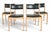 A very attractive set of 4 Findahls (mark to underside of seat) dining chairs. Blonde wood against black leather...