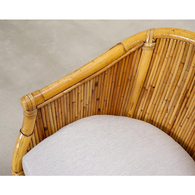 Set of Four McGuire Barrel Back Rattan Bamboo Dining Armchairs For Sale - Image 11 of 18