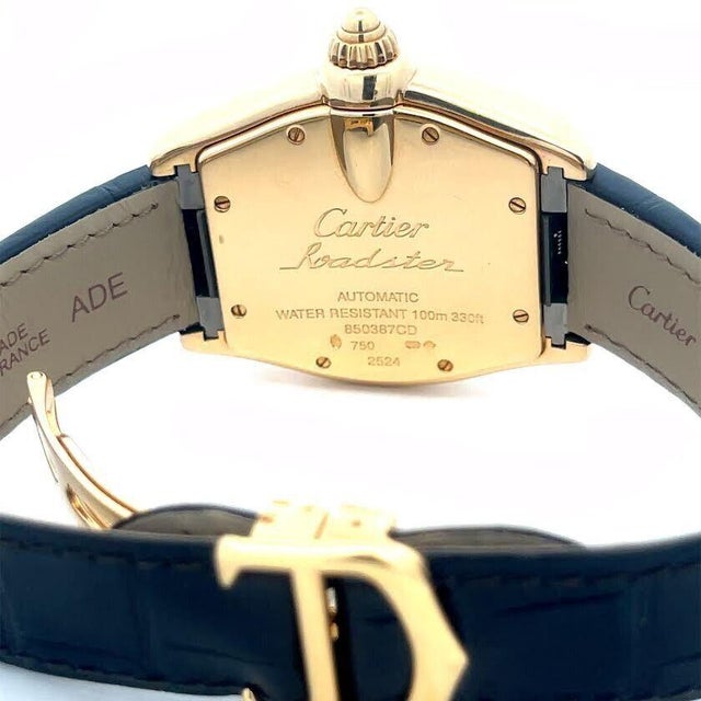 Cartier Roadster Santos Men's Watch Automatic 18k Gold Leather Band Ref.2524 For Sale - Image 10 of 11