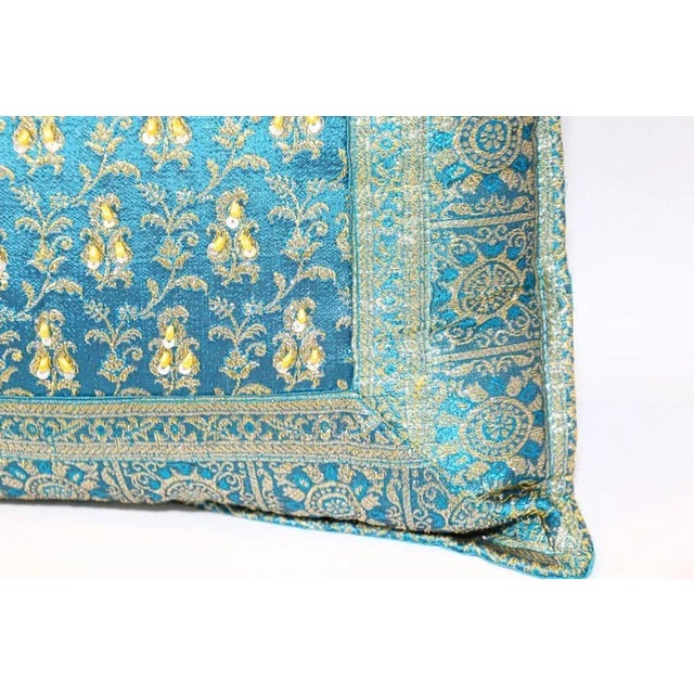 Turquoise Mughal Style Decorative Throw Pillow Embellished With Sequins and Beads For Sale - Image 12 of 13