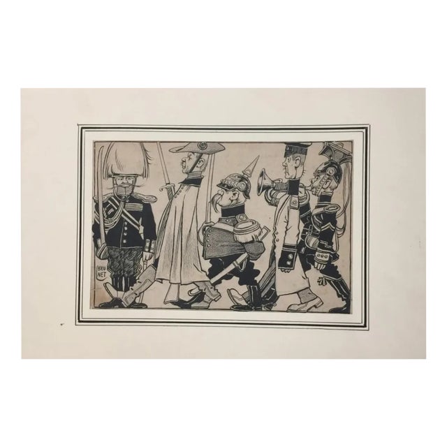 Brunet, La Alemania, Ink and Watercolor, Early 20th Century For Sale