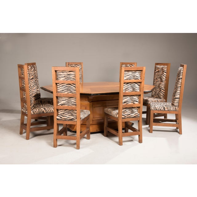 Art Deco Oak & Velvet Dining Chairs, 1930s, Set of 8 For Sale - Image 16 of 18