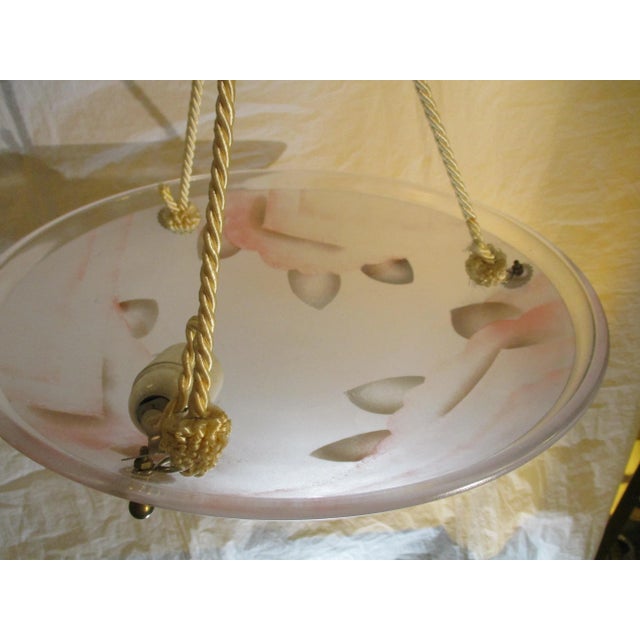 Pink Lighting Fixture Glass Bowl With Airbrush Foliage Mid Century For Sale - Image 8 of 8
