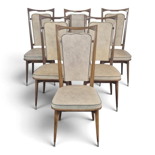 Cream High-Backed Chairs with Cream-Colored Faux Leather Upholstery, 1950s, Set of 6 For Sale - Image 8 of 8