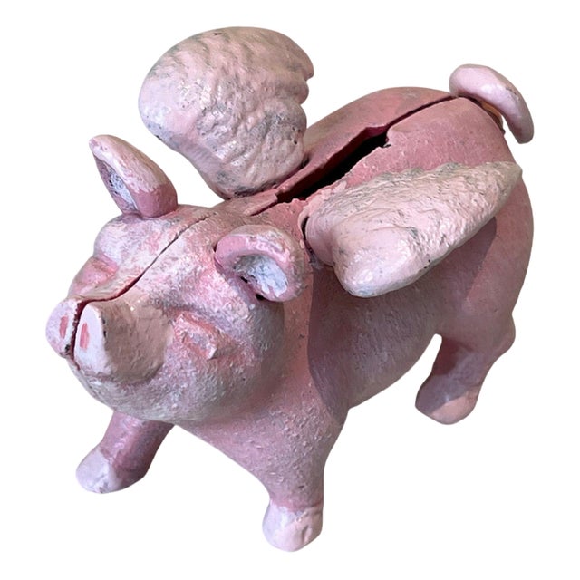 Victorian Cast Iron Flying Pig Childrens Money Box For Sale