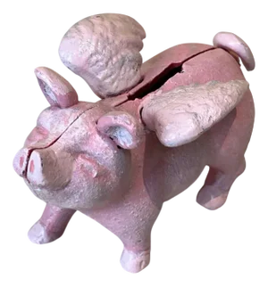 Victorian Cast Iron Flying Pig Childrens Money Box