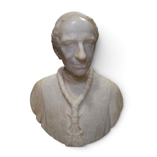 19th Century Unknown Artist, Bust of Pope Leo XIII, 19th Century, Alabaster on Later Porcelain Pedestal For Sale - Image 5 of 14