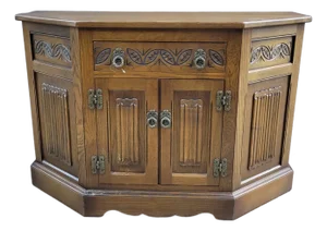 Small Oak Sideboard With Carving and Paneled Doors